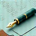 An icon of a map and a fountain pen.